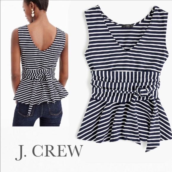 J. crew sleeveless tie-waist peplum top in stripe - Picture 2 of 3